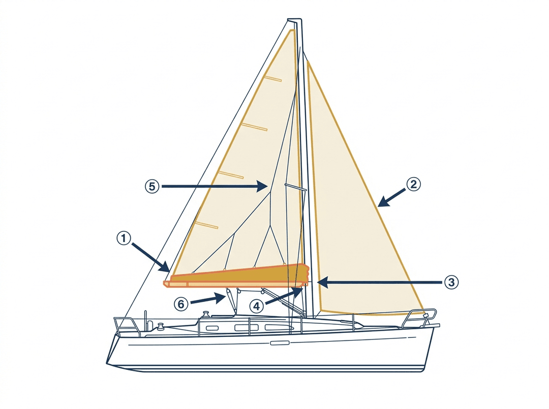 Zone 6 — Mainsail & Boom, with photo points marked